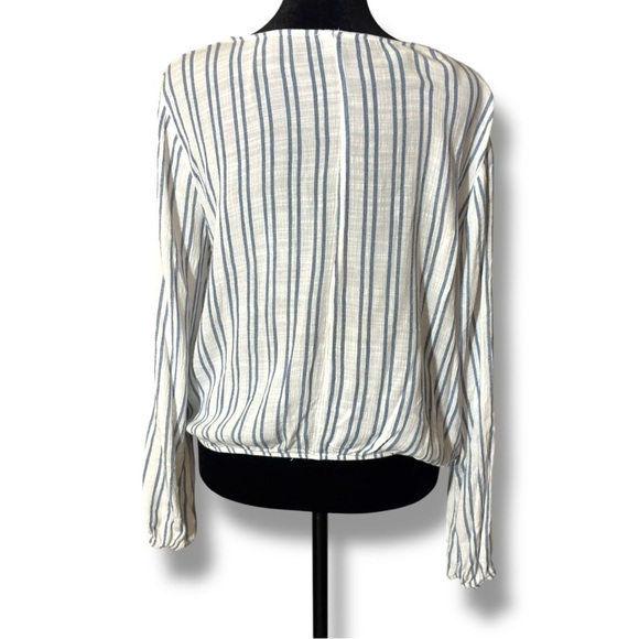 Charlotte Russe Navy and White Striped Wrap Criss Cross Front Detail Blouse - Picture 6 of 14